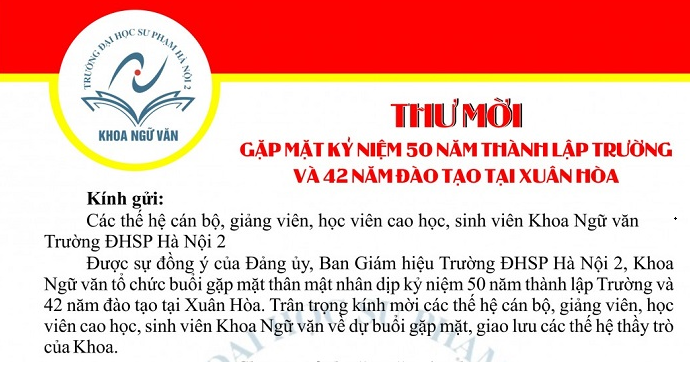 THƯ MỜI GẶP MẶT KỶ NIỆM 50 NĂM THÀNH LẬP TRƯỜNG VÀ 42 NĂM ĐÀO TẠO TẠI XUÂN HÒA